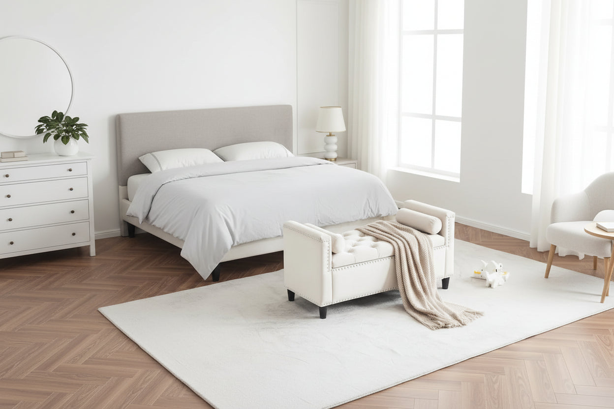 Velvet Tufted Storage Bench (with Armrests and Nailhead Trim)