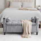 Velvet Tufted Storage Bench (with Armrests and Nailhead Trim)