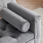 Velvet Tufted Storage Bench (with Armrests and Nailhead Trim)