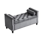 Velvet Tufted Storage Bench (with Armrests and Nailhead Trim)