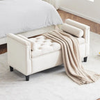 Velvet Tufted Storage Bench (with Armrests and Nailhead Trim)