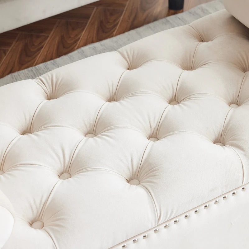 Velvet Tufted Storage Bench (with Armrests and Nailhead Trim)