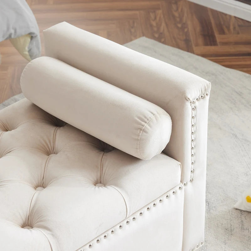 Velvet Tufted Storage Bench (with Armrests and Nailhead Trim)