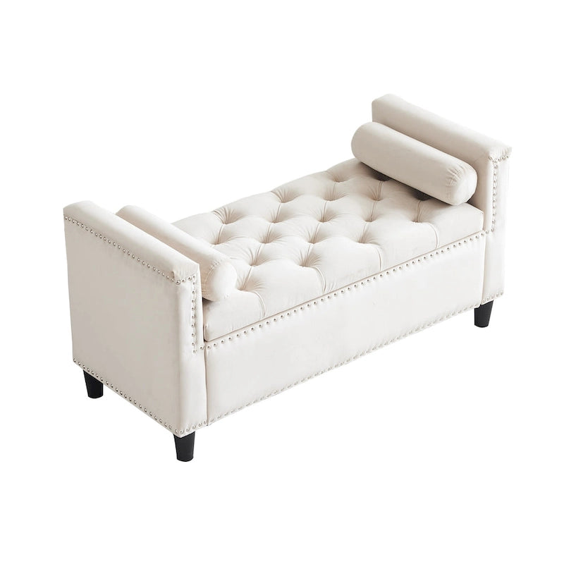 Velvet Tufted Storage Bench (with Armrests and Nailhead Trim)