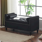 Velvet Tufted Storage Bench (with Armrests and Nailhead Trim)