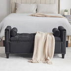 Velvet Tufted Storage Bench (with Armrests and Nailhead Trim)
