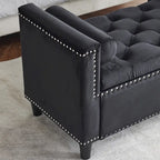 Velvet Tufted Storage Bench (with Armrests and Nailhead Trim)