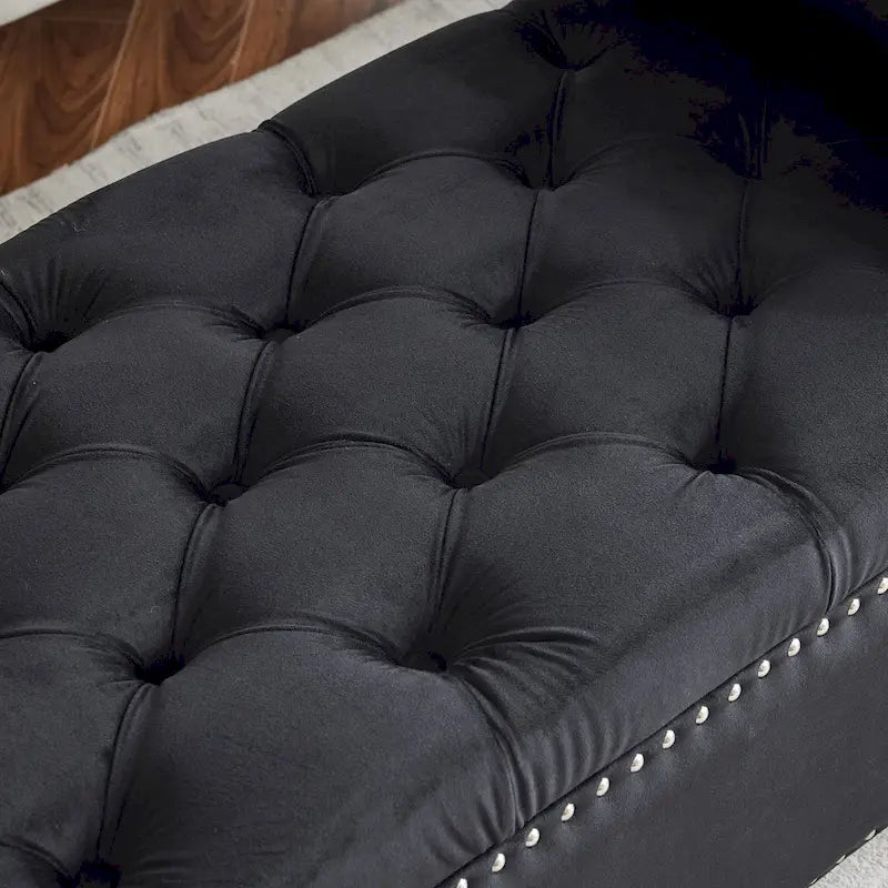 Velvet Tufted Storage Bench (with Armrests and Nailhead Trim)