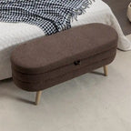 Boucle Fabric Storage Bench Bedroom Bench w/Wood Legs For Living Room