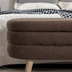 Boucle Fabric Storage Bench Bedroom Bench w/Wood Legs For Living Room