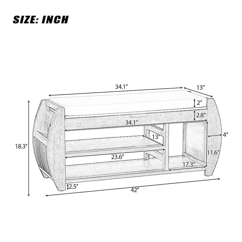 Multi Functional Storage Bench With Hidden Compartment And Open Shelf