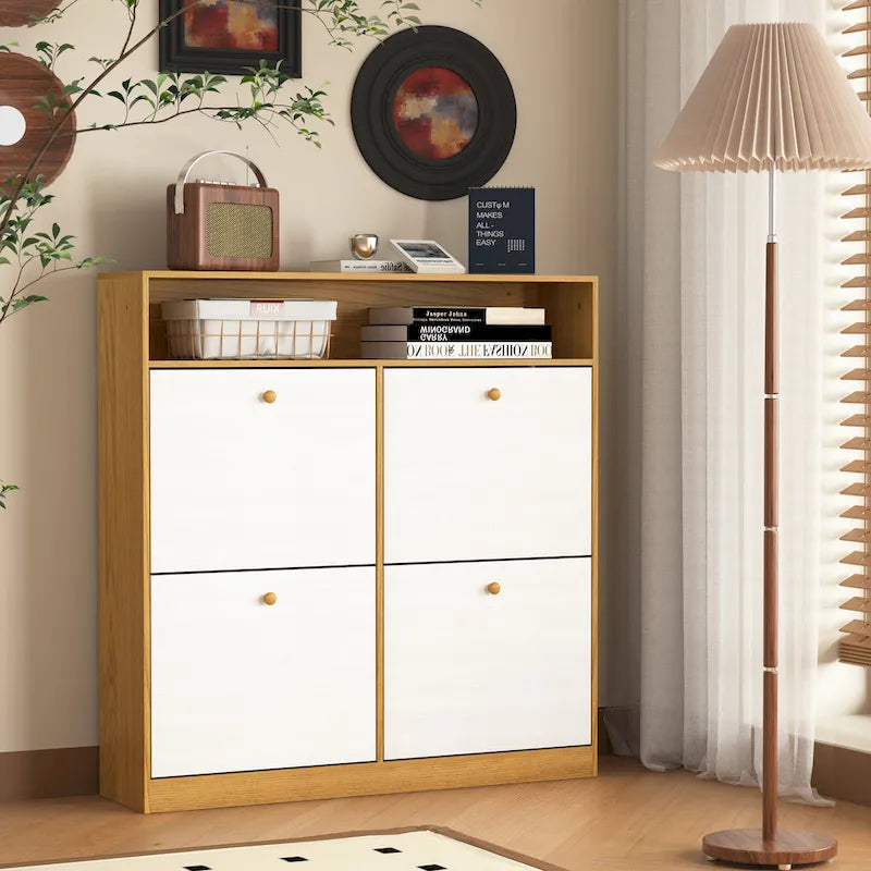 Shoe Storage Cabinet with 4 Flip Drawers, Shoe Rack Organizer with Handle Freestanding Shoe Cabinet with Anti-tip Fitting