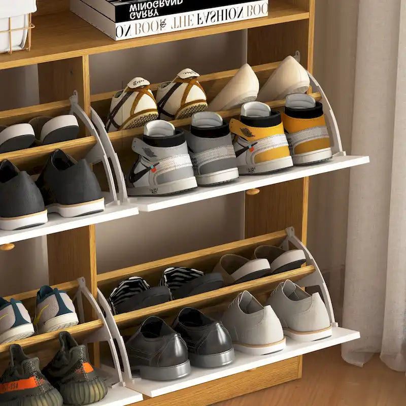 Shoe Storage Cabinet with 4 Flip Drawers, Shoe Rack Organizer with Handle Freestanding Shoe Cabinet with Anti-tip Fitting