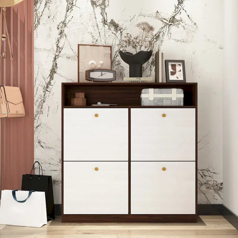 Shoe Storage Cabinet with 4 Flip Drawers, Shoe Rack Organizer with Handle Freestanding Shoe Cabinet with Anti-tip Fitting
