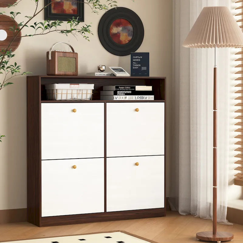 Shoe Storage Cabinet with 4 Flip Drawers, Shoe Rack Organizer with Handle Freestanding Shoe Cabinet with Anti-tip Fitting