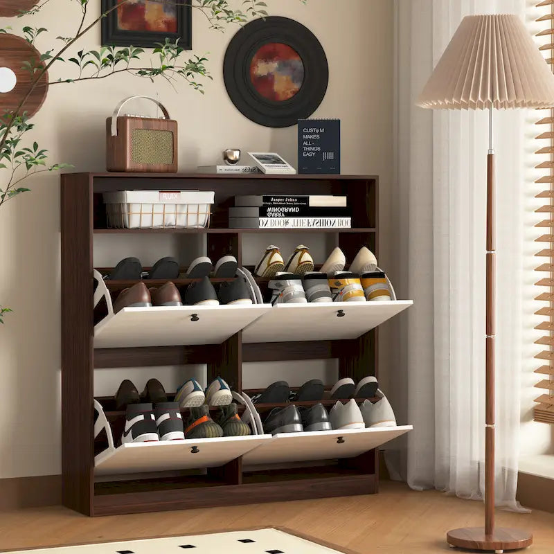 Shoe Storage Cabinet with 4 Flip Drawers, Shoe Rack Organizer with Handle Freestanding Shoe Cabinet with Anti-tip Fitting