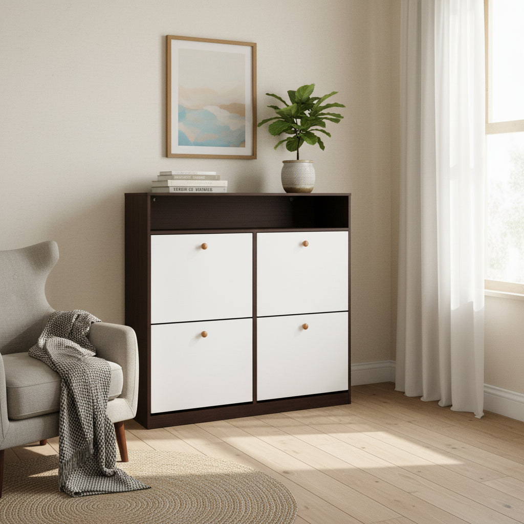 Shoe Storage Cabinet with 4 Flip Drawers, Shoe Rack Organizer with Handle Freestanding Shoe Cabinet with Anti-tip Fitting