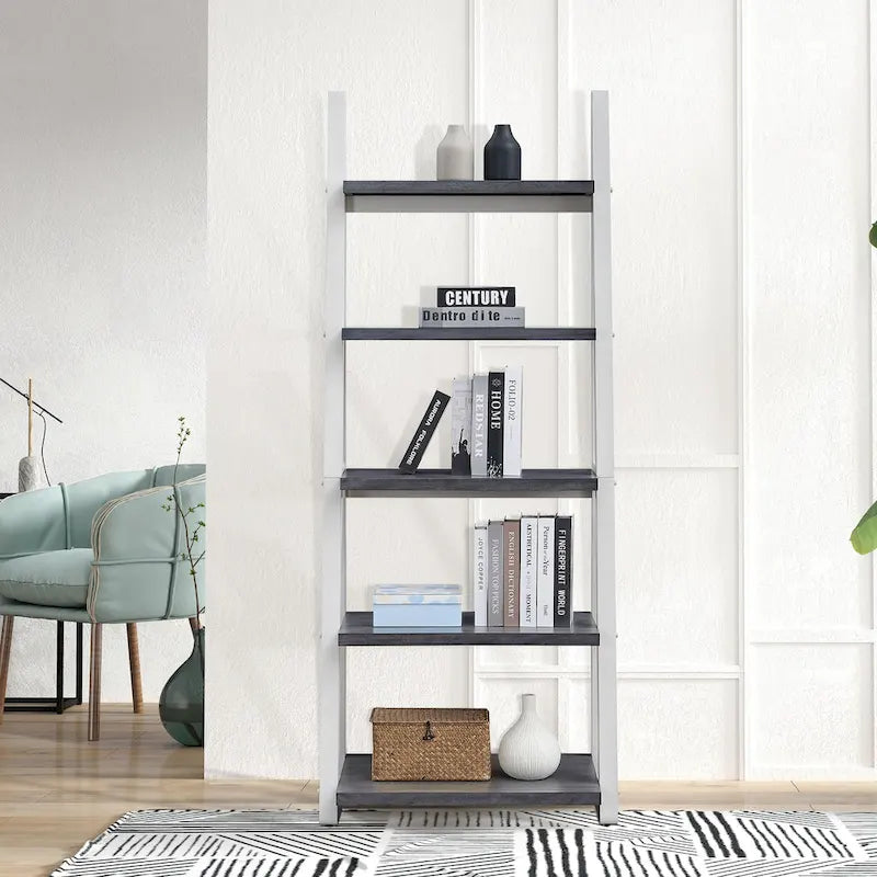 5-Tier Multifunctional Ladder Shelf with Wooden Frame, Can Be Used as Storage Rack, Suitable for Living Room Study and Office