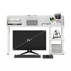 Classic Desktop Bookshelf Storage Hutch, Desk Organizer with 3 Shelves, White/White
