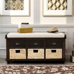 Harper & Bright Designs 3-Drawer Storage Bench with 3 Rattan Baskets