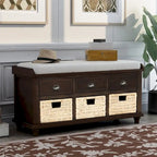 3-Drawer Storage Bench with 3 Rattan Baskets