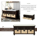 3-Drawer Storage Bench with 3 Rattan Baskets