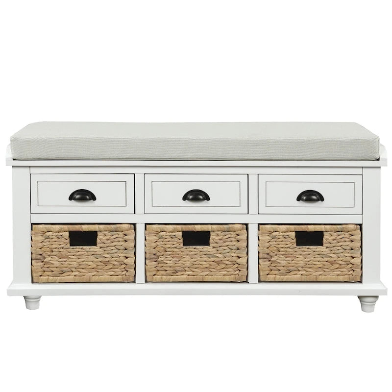 3-Drawer Storage Bench with 3 Rattan Baskets