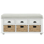 3-Drawer Storage Bench with 3 Rattan Baskets