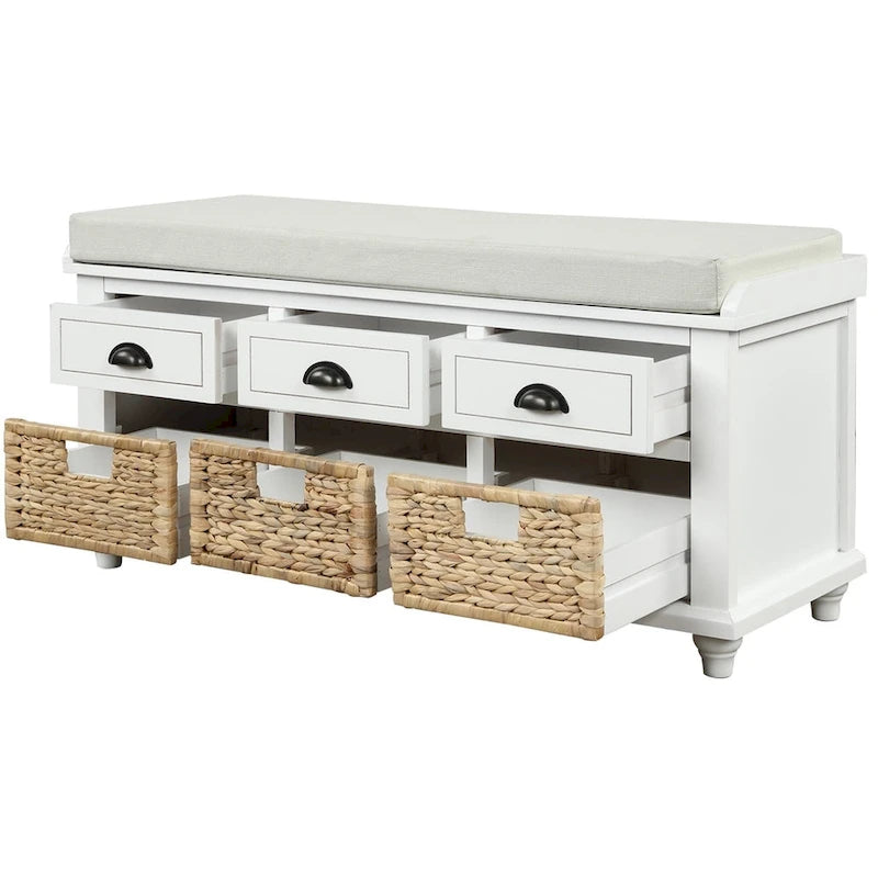 3-Drawer Storage Bench with 3 Rattan Baskets