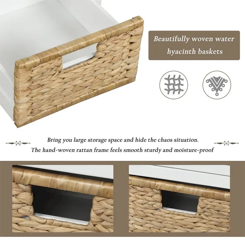 3-Drawer Storage Bench with 3 Rattan Baskets