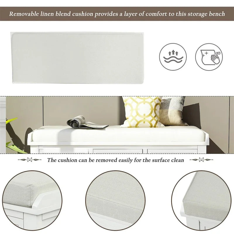 3-Drawer Storage Bench with 3 Rattan Baskets