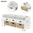 3-Drawer Storage Bench with 3 Rattan Baskets