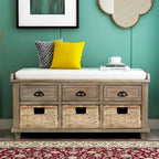3-Drawer Storage Bench with 3 Rattan Baskets