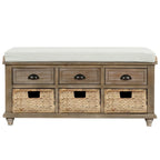 3-Drawer Storage Bench with 3 Rattan Baskets
