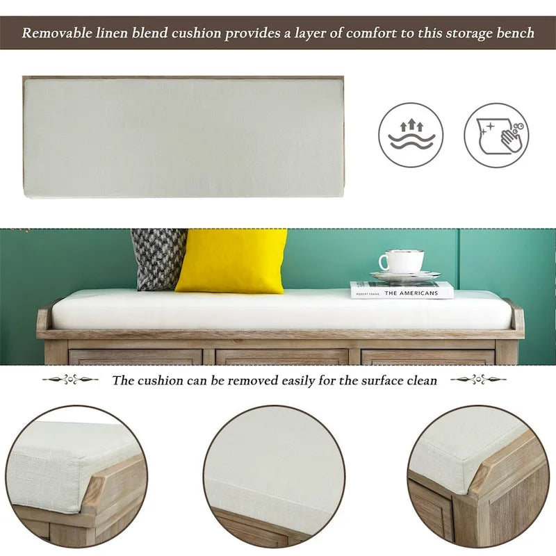 3-Drawer Storage Bench with 3 Rattan Baskets