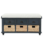 3-Drawer Storage Bench with 3 Rattan Baskets