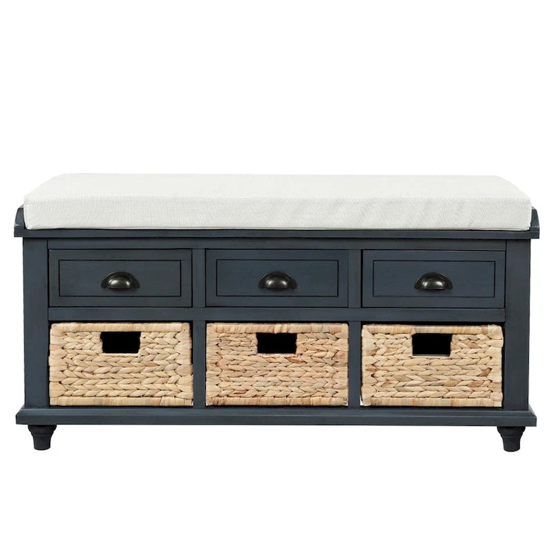3-Drawer Storage Bench with 3 Rattan Baskets