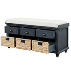 3-Drawer Storage Bench with 3 Rattan Baskets