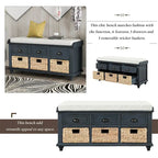 3-Drawer Storage Bench with 3 Rattan Baskets