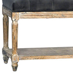 Upholstered Bench with Tufting and Shelf, Charcoal Grey