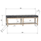 Upholstered Bench with Tufting and Shelf, Charcoal Grey