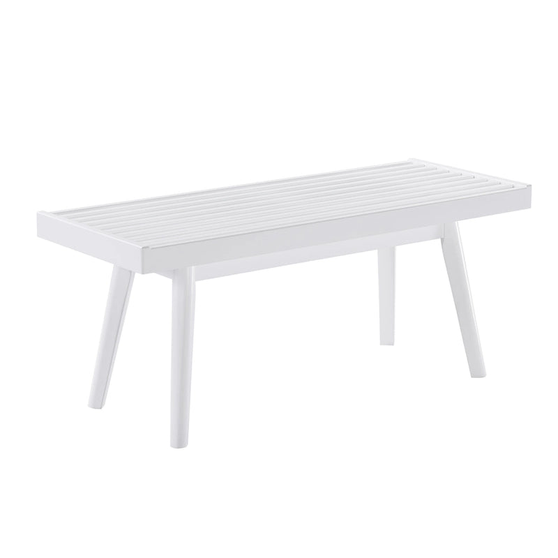 Solid Wood Slatted Bench, White - 41.30W x 16.50D x 17.50H