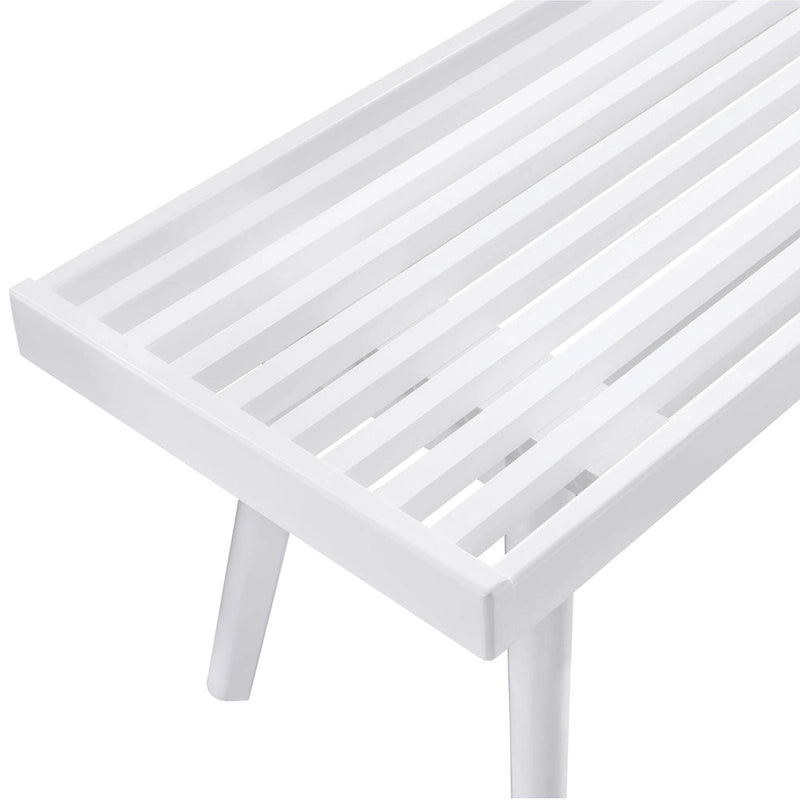 Solid Wood Slatted Bench, White - 41.30W x 16.50D x 17.50H