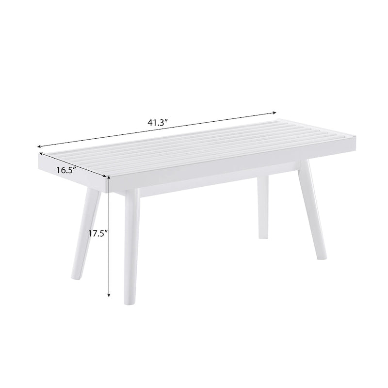 Solid Wood Slatted Bench, White - 41.30W x 16.50D x 17.50H