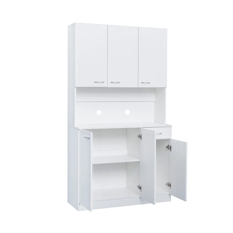 White 71 Tall Kitchen Pantry Buffet Cabinet with 6-Doors, 1-Open Shelves and 1-Drawer - 39.37W x 15.35 D x70.87H