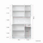 White 71 Tall Kitchen Pantry Buffet Cabinet with 6-Doors, 1-Open Shelves and 1-Drawer - 39.37W x 15.35 D x70.87H