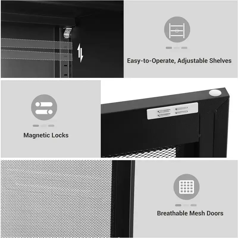 Metal Storage Cabinet with Mesh Doors - 15.7D x 31.5W x 41.3H