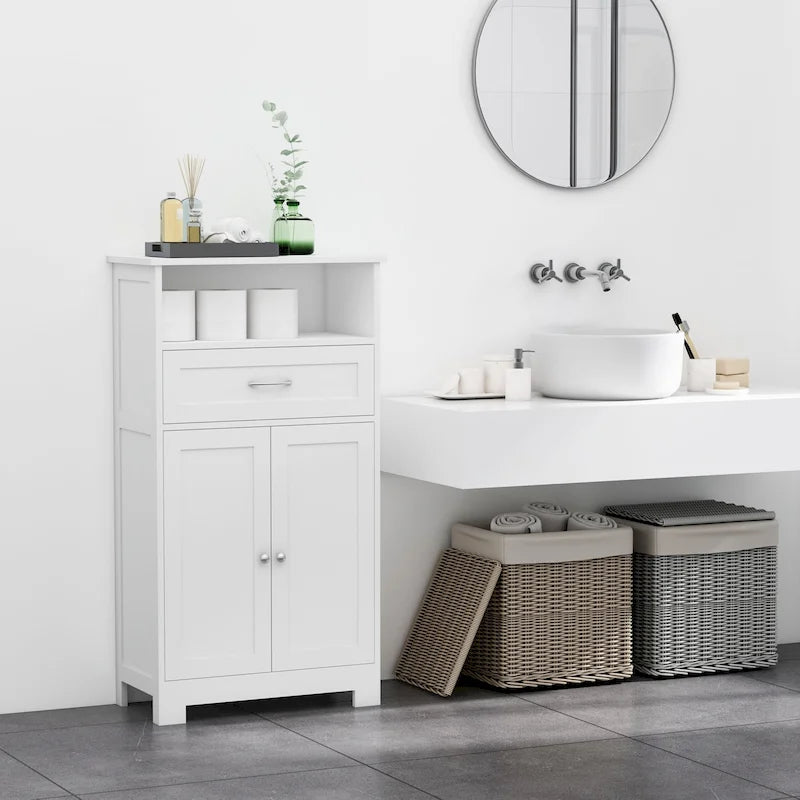 Modern Bathroom Storage Cabinet Free Standing Cupboard with Drawer and Adjustable Shelf - 11.75*23.5*42.75