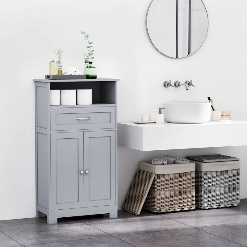 Modern Bathroom Storage Cabinet Free Standing Cupboard with Drawer and Adjustable Shelf - 11.75*23.5*42.75