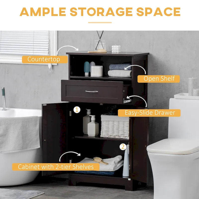 Modern Bathroom Storage Cabinet Free Standing Cupboard with Drawer and Adjustable Shelf - 11.75*23.5*42.75